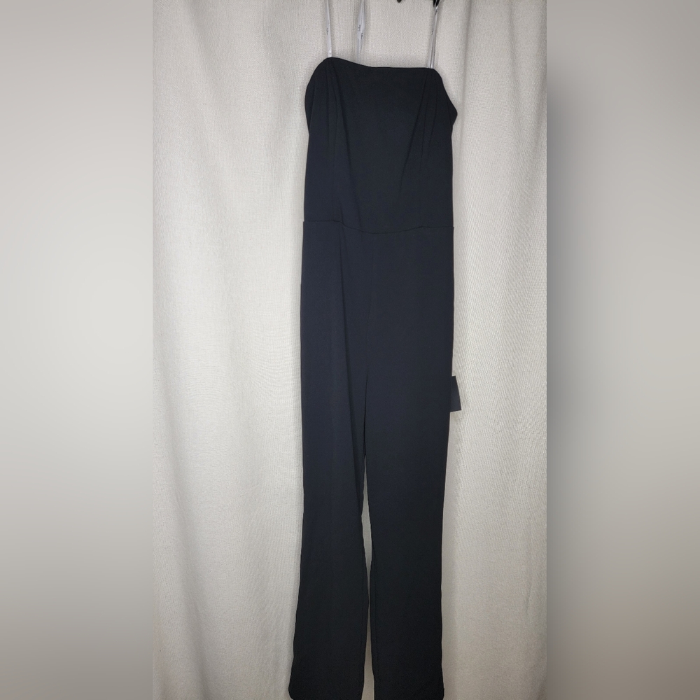 Lulus Special Evening Black Strapless Cutout Straight Leg Jumpsuit. Never Worn
